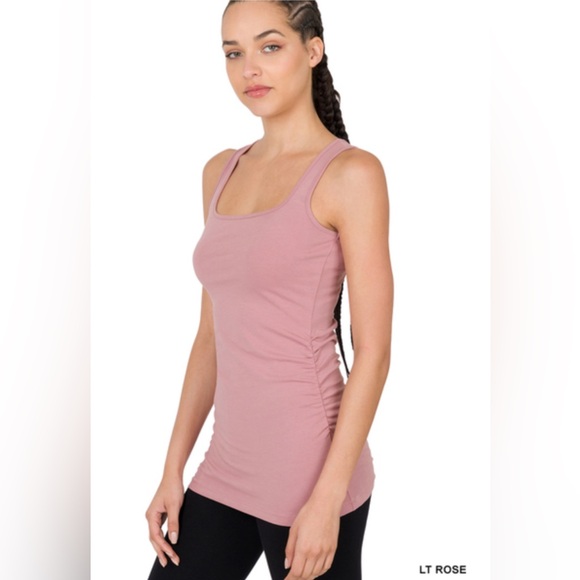 Side Ruched Tank Top in Green - Picture 3 of 3